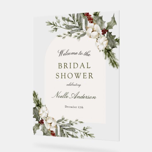 冬のフローラエレガントアーチブライダルシャワーへようこそ アクリルサイン (傾斜)