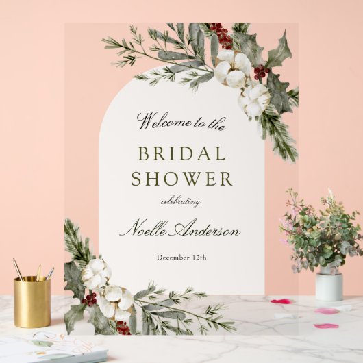 冬のフローラエレガントアーチブライダルシャワーへようこそ アクリルサイン (ウェディング)