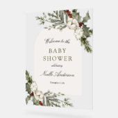 冬のフローラエレガントアーチベイビーシャワーウェルカム アクリルサイン (傾斜)