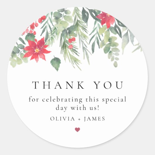 冬のフローラエレガントクリスマスホリデーサンキュー ラウンドシール (正面)