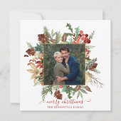 冬のフローラエレガント金ゴールドホリデークリスマスフォト シーズンカード (正面)