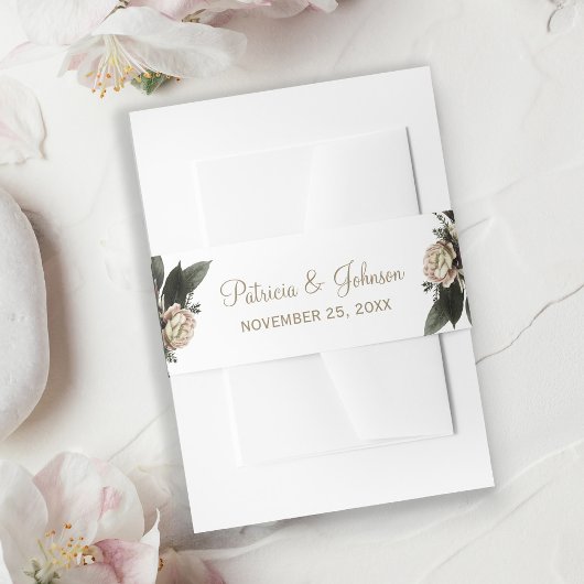 冬のフローラエレガント金ゴールド結婚アイボリー 招待状ベリーバンド