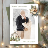 冬のフローラキャンドルランタンフォトメリークリスマス シーズンカード