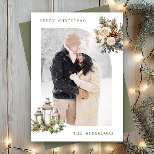 冬のフローラキャンドルランタンフォトメリークリスマス シーズンカード