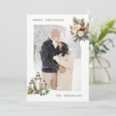 冬のフローラキャンドルランタンフォトメリークリスマス シーズンカード (スタンド正面)