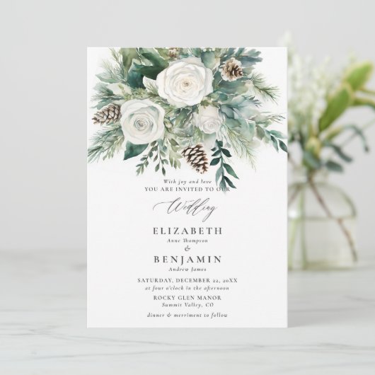 冬のフローラクリスマスウォーターカラーエレガントな結婚式 招待状 (スタンド正面)