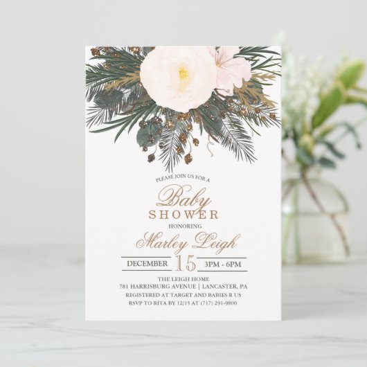 冬のフローラグリッターベビーシャワー招待状 招待状 (スタンド正面)