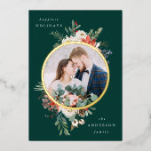 冬のフローラグリーンと金ゴールドサークルの写真 箔シーズンカード (正面)
