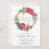 冬のフローラグリーンリーウォーターカラーブライダルシャワー 招待状 (正面)