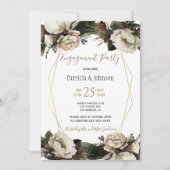 冬のフローラシックな金ゴールド幾何学的婚約パーティ 招待状 (正面)