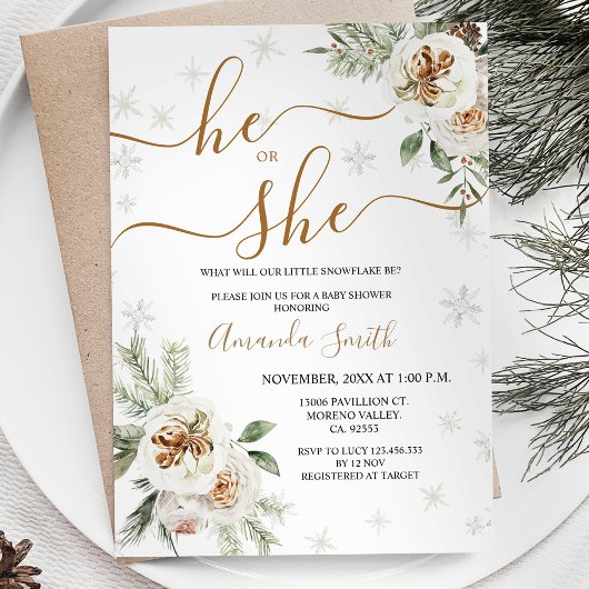 冬のフローラジェンダーが赤ちゃんのシャワーを明らかにする 招待状