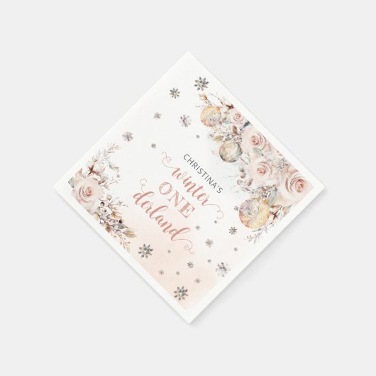 冬のフローラスノーフレークONEderland 1st誕生日 スタンダードカクテルナプキン (角)