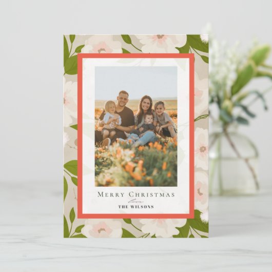 冬のフローラセージ緑4枚の写真クリスマス シーズンカード (スタンド正面)