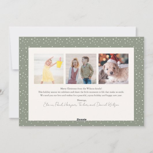 冬のフローラセージ緑4枚の写真クリスマス シーズンカード (裏面)