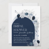冬のフローラネイビーブルーワイルドフラワーボホブライダル 招待状 (正面)