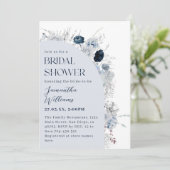 冬のフローラネイビーブルーワイルドフラワーボホブライダル 招待状 (スタンド正面)