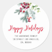 冬のフローラハッピーホリデー新しい住所 ラウンドシール (正面)