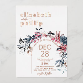 冬のフローラバラ金ゴールドクリスマスホリデ結婚ーズ 箔招待状