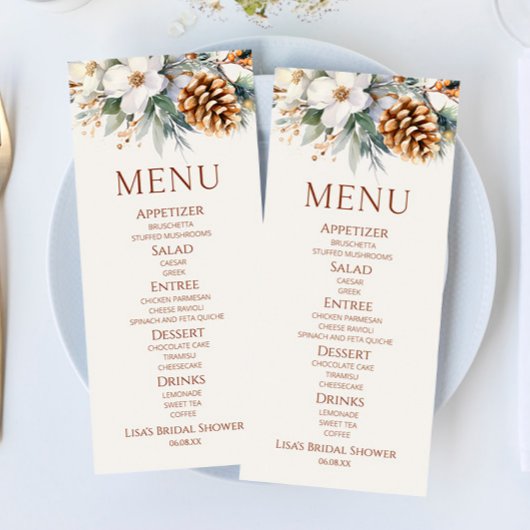 冬のフローラパインツリーブライダルシャワー食品 メニュー