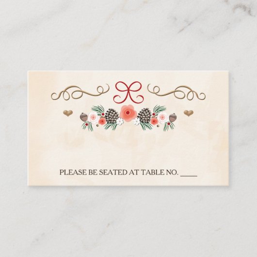 冬のフローラパイン結婚コーンの座席 プレイスカード (正面)