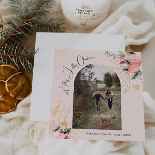 冬のフローラピンクホリーすてきクリスマスワンフォト シーズンカード