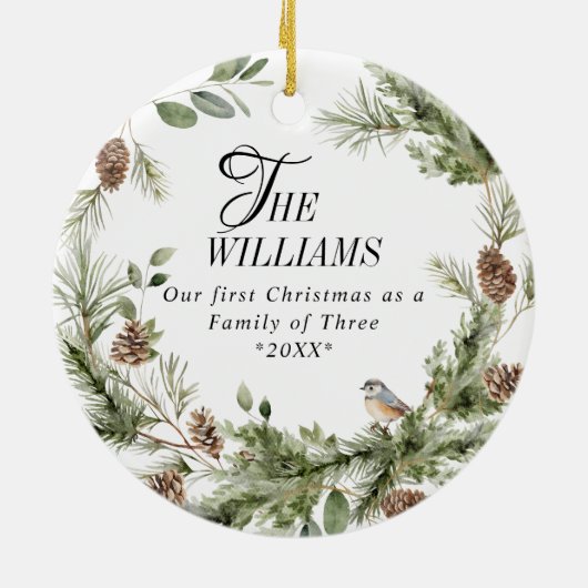 冬のフローラファミリー初めてのクリスマスカスタム写真 セラミックオーナメント (裏面)