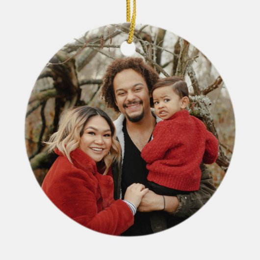 冬のフローラファミリー初めてのクリスマスカスタム写真 セラミックオーナメント (正面)