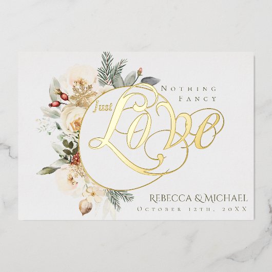 冬のフローラファンシーは何も愛し結婚ない 箔招待状 (正面)