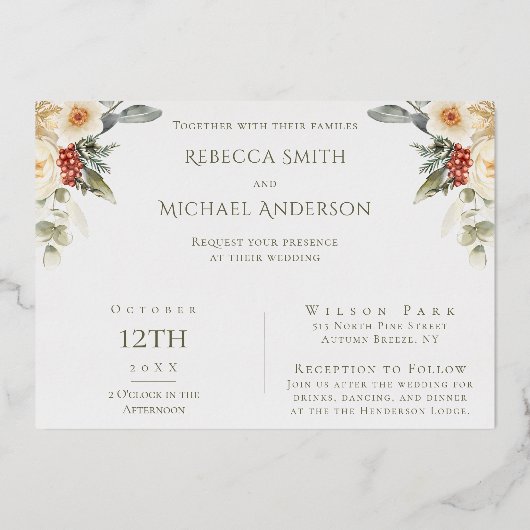 冬のフローラファンシーは何も愛し結婚ない 箔招待状 (裏面)