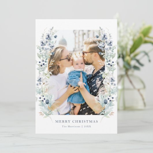 冬のフローラフレームほこりっぽい青い写真 シーズンカード (スタンド正面)