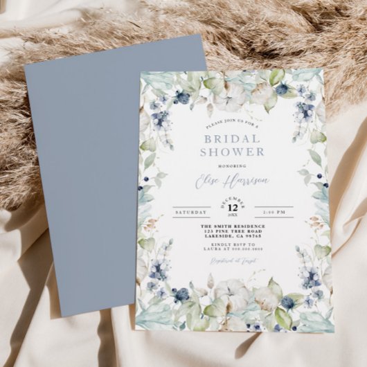 冬のフローラフレームブライダルシャワー招待 招待状