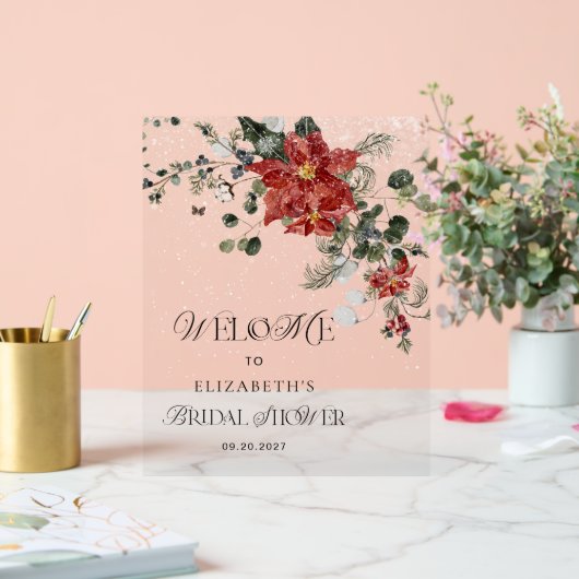 冬のフローラブライダルシャワーへようこそ アクリルサイン (ウェディング)