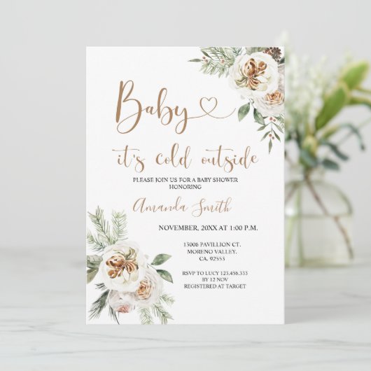冬のフローラベビーシャワー外は寒い 招待状 (スタンド正面)