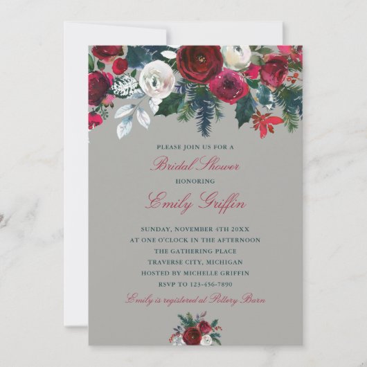 冬のフローラホリデークリスマスブライダルシャワー 招待状 (正面)