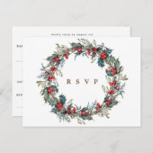 冬のフローラホリーリース結婚式の出欠はがき ポストカード (正面/裏面)