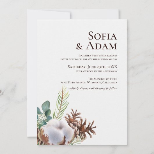 冬のフローラポインセチア水結婚色 招待状 (正面)