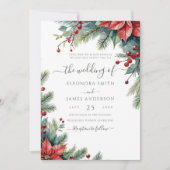 冬のフローラポインセチア結婚クリスマスグリーン 招待状 (正面)