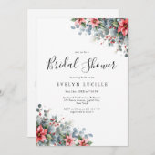 冬のフローラポインセティアホリデイブライダルシャワー 招待状 (正面/裏面)