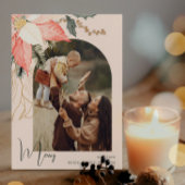 冬のフローラメリーピンクワンフォトホリデーカード シーズンカード