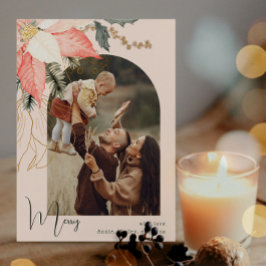 冬のフローラメリーピンクワンフォトホリデーカード シーズンカード