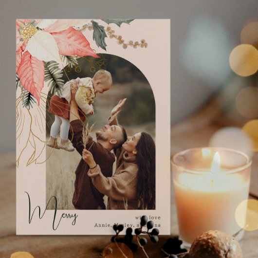 冬のフローラメリーピンクワンフォトホリデーカード シーズンカード
