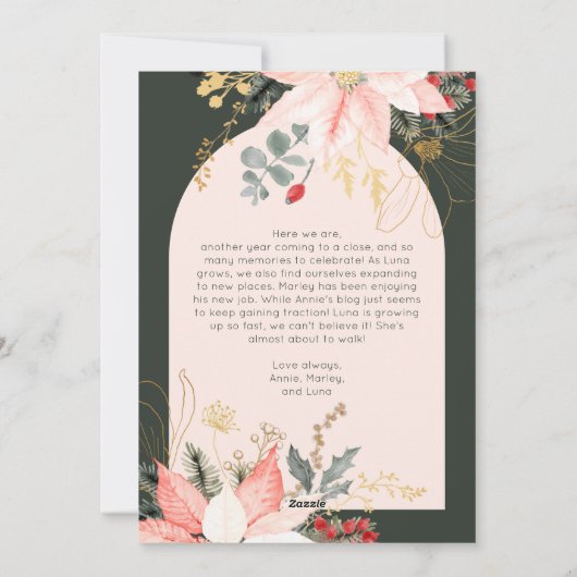 冬のフローラメリーピンクワンフォトホリデーカード シーズンカード (裏面)