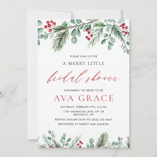 冬のフローラメリーリトルクリスマスブライダルシャワー 招待状 (正面)