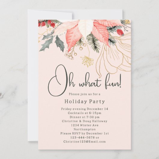 冬のフローラモダンクリスマスああ何おもしろいパーティー 招待状 (正面)