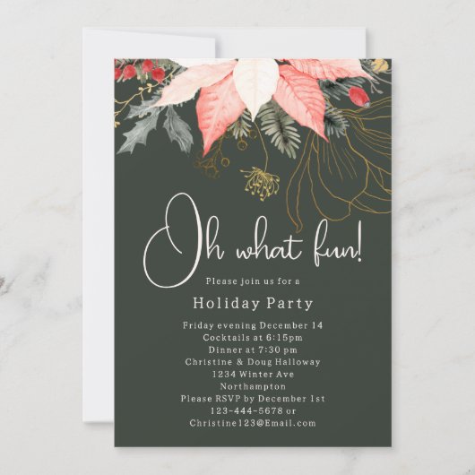 冬のフローラモダンクリスマスああ何おもしろい!パーティー 招待状 (正面)