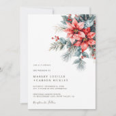 冬のフローラモダンクリスマス結婚の休日 招待状 (正面)