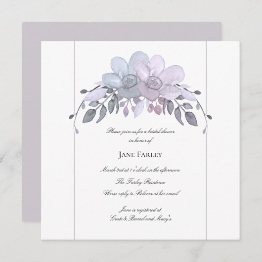 冬のフローラモダンブライダルシャワーへの招待 招待状 (正面/裏面)