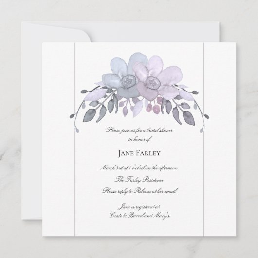 冬のフローラモダンブライダルシャワーへの招待 招待状 (正面)