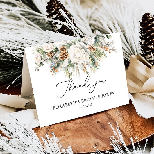 冬のフローラモダンブライダルシャワーサンキューカード サンキューカード
