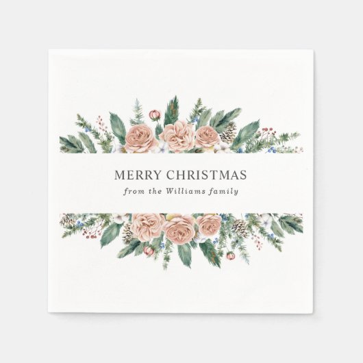 冬のフローラモダンメリークリスマスナプキン スタンダードカクテルナプキン (正面)